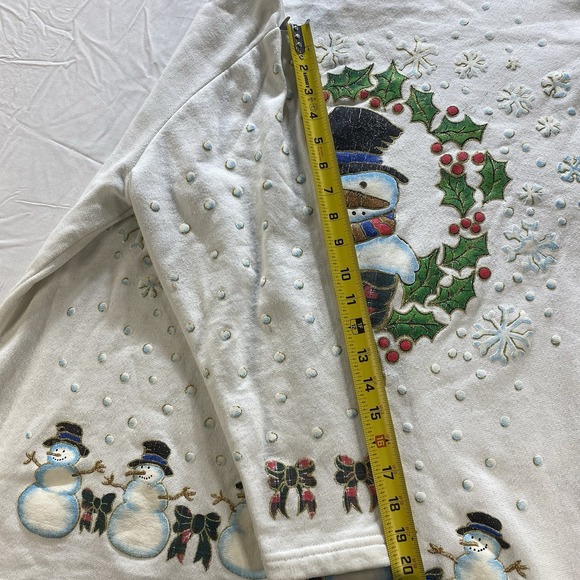 Vintage Late 90s Ugly Christmas Snowman Sweatshirt Puff Paint USA Womens L - Picture 9 of 15